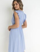 cflo Rochie Mini Albastră din Viscoză cu Bandă din Dantelă și Elastic în Talie Susanji