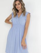 cflo Rochie Mini Albastră din Viscoză cu Bandă din Dantelă și Elastic în Talie Susanji