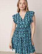 cflo Rochie Mini Albastru-Bleumarin din Vâscoză cu Volane La Umeri și la Bază Jaysing