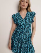 cflo Rochie Mini Albastru-Bleumarin din Vâscoză cu Volane La Umeri și la Bază Jaysing