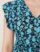 cflo Rochie Mini Albastru-Bleumarin din Vâscoză cu Volane La Umeri și la Bază Jaysing