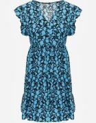 cflo Rochie Mini Albastru-Bleumarin din Vâscoză cu Volane La Umeri și la Bază Jaysing