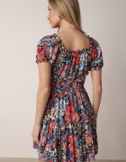 cflo Rochie mini albastru-negru din viscoză cu elastice în talie și volan Muena