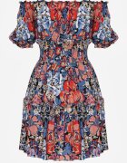 cflo Rochie mini albastru-negru din viscoză cu elastice în talie și volan Muena