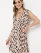 cflo Rochie mini bej din Viscoză cu model mozaic cu elastic în talie Lariaa