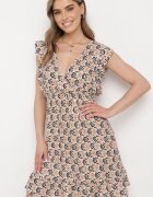 cflo Rochie mini bej din Viscoză cu model mozaic cu elastic în talie Lariaa