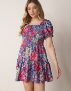 cflo Rochie Mini Bleumarin din Viscoză cu Elastice în Talie și Volănaș Muena