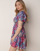 cflo Rochie Mini Bleumarin din Viscoză cu Elastice în Talie și Volănaș Muena