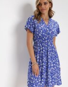 cflo Rochie Mini bleumarin florală din viscoză cu elastic încrețit în talie Catela