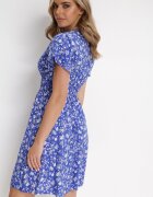 cflo Rochie Mini bleumarin florală din viscoză cu elastic încrețit în talie Catela