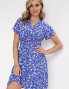 cflo Rochie Mini bleumarin florală din viscoză cu elastic încrețit în talie Catela