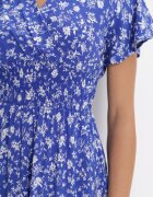 cflo Rochie Mini bleumarin florală din viscoză cu elastic încrețit în talie Catela