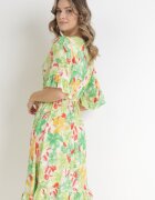 cflo Rochie Mini din viscoză verde deschis cu elastic în talie și volan la mânecă Ishana