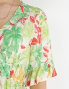 cflo Rochie Mini din viscoză verde deschis cu elastic în talie și volan la mânecă Ishana