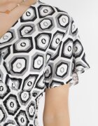 cflo Rochie Mini Gri-Albă din Viscoză cu Elastic în Talie și Decolteu Petrecut Karisa