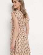 cflo Rochie Mini Maro-Bej din Viscoză cu Model Mozaic cu Elastic în Talie Lariaa
