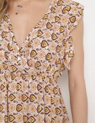cflo Rochie Mini Maro-Bej din Viscoză cu Model Mozaic cu Elastic în Talie Lariaa