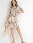 cflo Rochie Mini Portocalie din Viscoză cu Elastic în Talie și Decolteu Petrecut Karisa