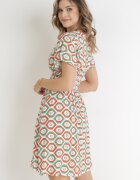 cflo Rochie Mini Portocalie din Viscoză cu Elastic în Talie și Decolteu Petrecut Karisa