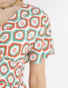 cflo Rochie Mini Portocalie din Viscoză cu Elastic în Talie și Decolteu Petrecut Karisa