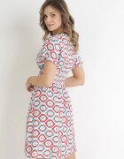 cflo Rochie Mini Roșie-Albă din Viscoză cu Elastic în Talie și Decolteu Petrecut Karisa
