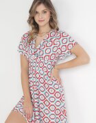 cflo Rochie Mini Roșie-Albă din Viscoză cu Elastic în Talie și Decolteu Petrecut Karisa