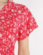 cflo Rochie Mini Roșie Florală din Viscoză cu Elastic Încrețit în Talie Catela