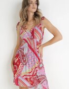 cflo Rochie Mini Roșie Imprimată cu elastic în talie și decolteu petrecut Forro