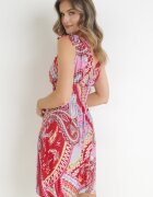 cflo Rochie Mini Roșie Imprimată cu elastic în talie și decolteu petrecut Forro