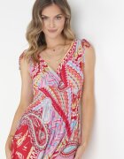cflo Rochie Mini Roșie Imprimată cu elastic în talie și decolteu petrecut Forro