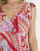 cflo Rochie Mini Roșie Imprimată cu elastic în talie și decolteu petrecut Forro
