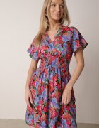 cflo Rochie Mini Roz-Albastru cu Elastic Lat în Talie și Decolteu Petrecut Nevun
