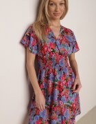 cflo Rochie Mini Roz-Albastru cu Elastic Lat în Talie și Decolteu Petrecut Nevun