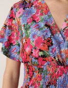 cflo Rochie Mini Roz-Albastru cu Elastic Lat în Talie și Decolteu Petrecut Nevun