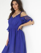 cflo Rochie Mini tip Spaniolă Bleumarin cu bretele cu mâneci din dantelă și elastic în talie Giovati
