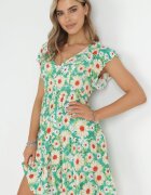 cflo Rochie Mini Verde deschis din Viscoză cu elastic în talie și volane Nidi