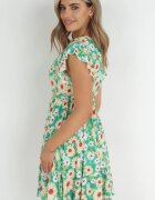 cflo Rochie Mini Verde deschis din Viscoză cu elastic în talie și volane Nidi