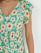 cflo Rochie Mini Verde deschis din Viscoză cu elastic în talie și volane Nidi