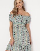 cflo Rochie mini verde din viscoză cu decolteu spaniol regal