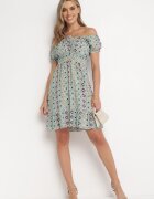 cflo Rochie mini verde din viscoză cu decolteu spaniol regal