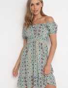 cflo Rochie mini verde din viscoză cu decolteu spaniol regal