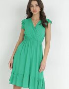 cflo Rochie Mini Verde din Viscoză cu elastic în talie și decolteu petrecut Yalemena