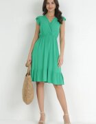 cflo Rochie Mini Verde din Viscoză cu elastic în talie și decolteu petrecut Yalemena