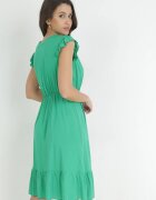 cflo Rochie Mini Verde din Viscoză cu elastic în talie și decolteu petrecut Yalemena