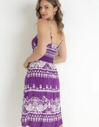 cflo Rochie Mov închis din Viscoză cu Model Ornamental cu Elastic în Talie Hirata