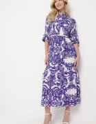cflo Rochie mov lungă cloș cu model ornamental cu volan Ariantise