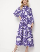 cflo Rochie mov lungă cloș cu model ornamental cu volan Ariantise