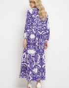 cflo Rochie mov lungă cloș cu model ornamental cu volan Ariantise