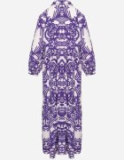 cflo Rochie mov lungă cloș cu model ornamental cu volan Ariantise