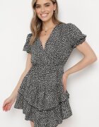cflo Rochie Neagră cu Elastic în Talie cu Decolteu Petrecut Ianveia
